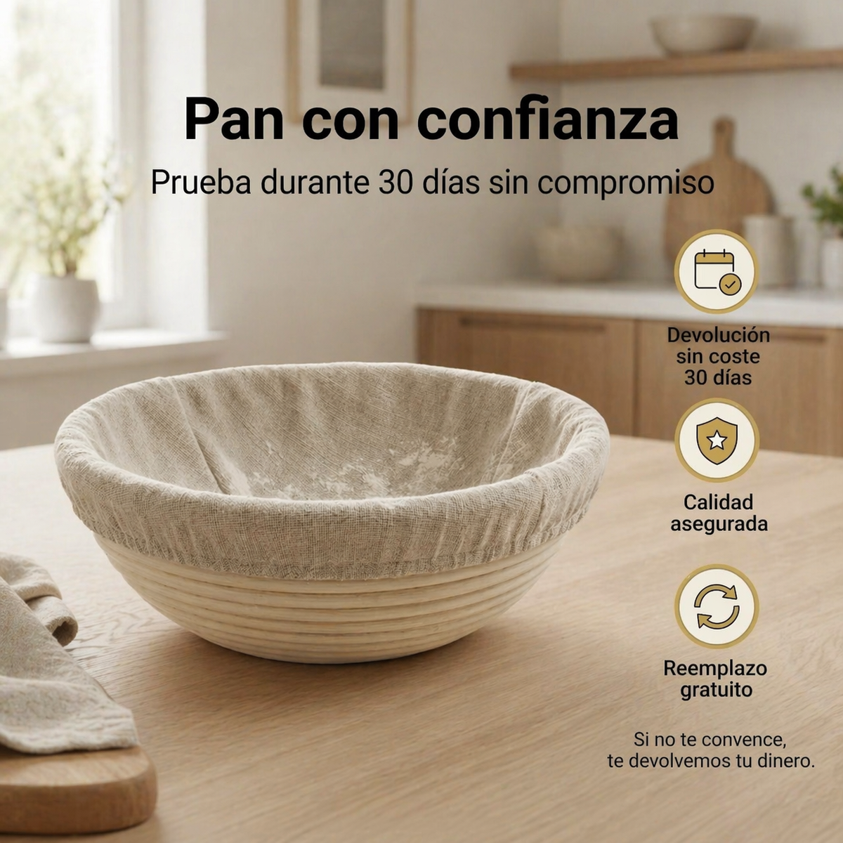 Cesta de fermentación de ratán natural