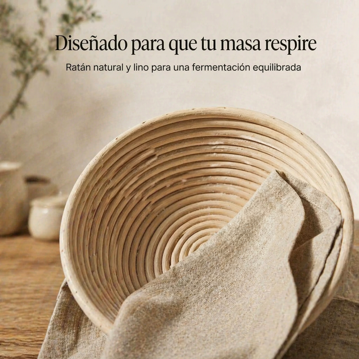 Cesta de fermentación de ratán natural