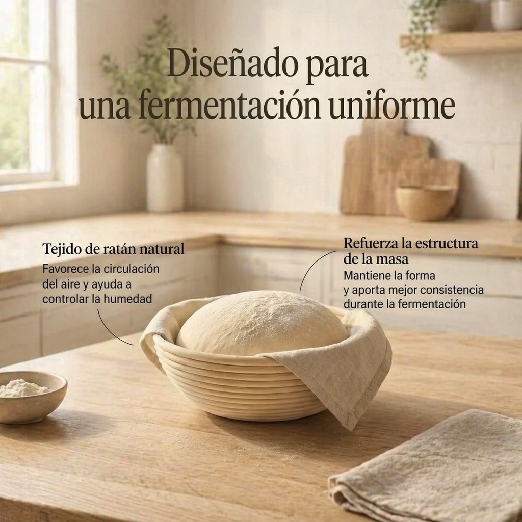 Cesta de fermentación de ratán natural