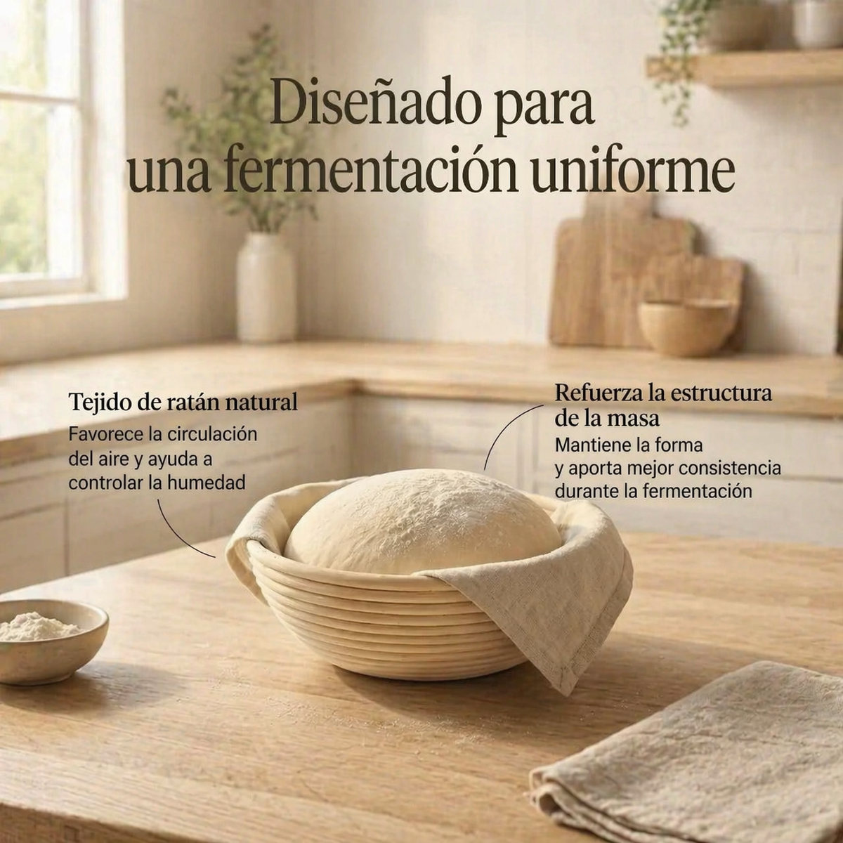 Cesta de fermentación de ratán natural