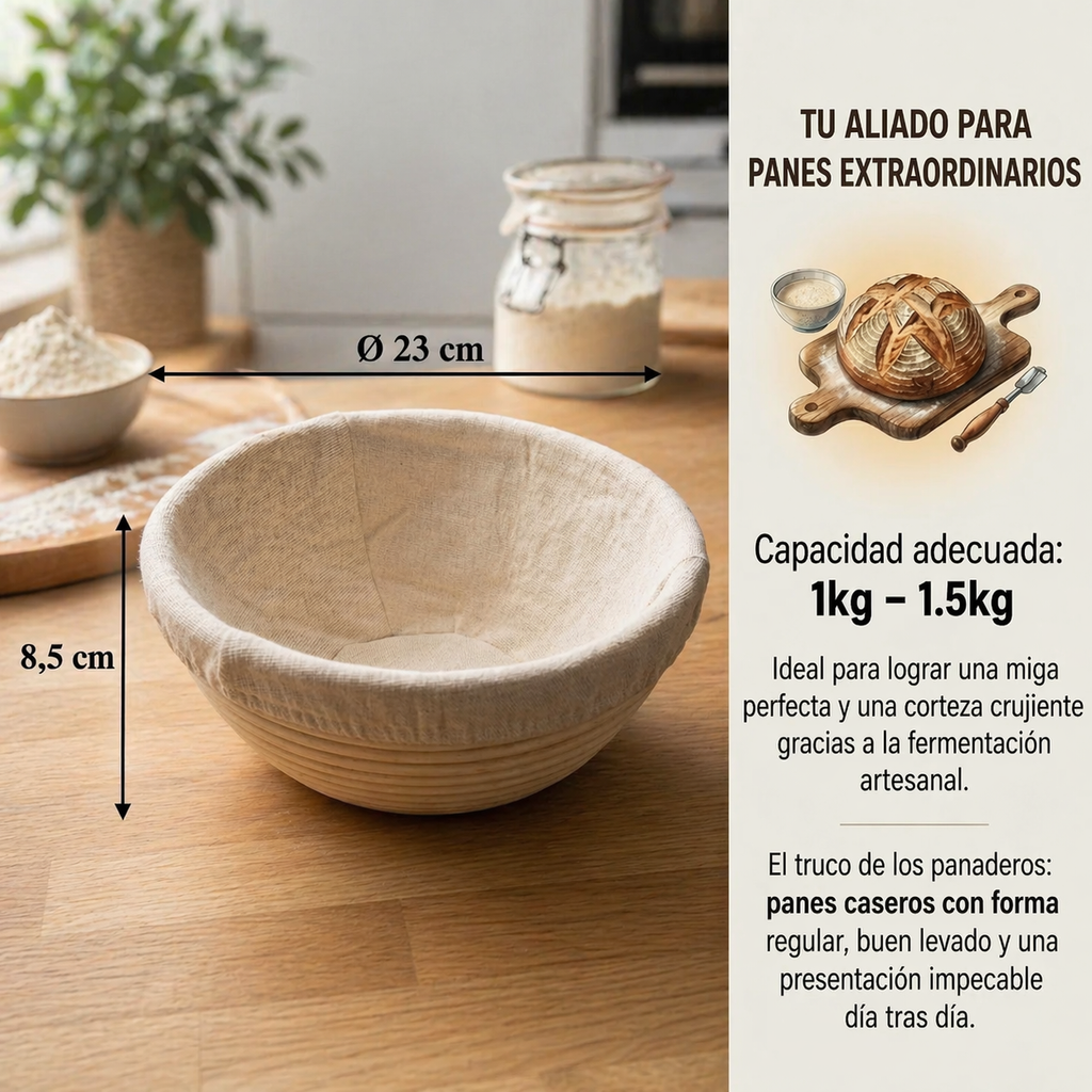 Cesta de fermentación de ratán natural