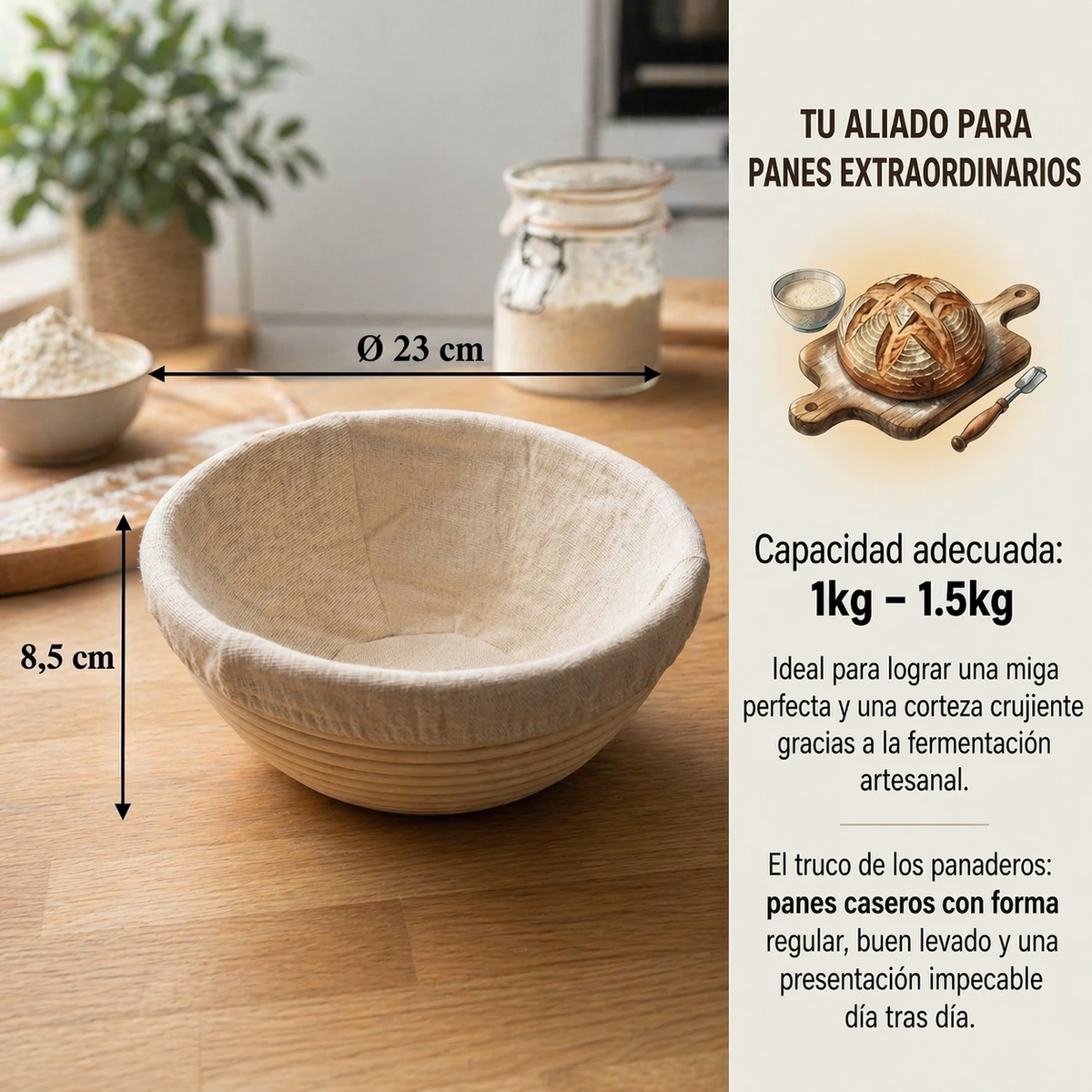 Cesta de fermentación de ratán natural