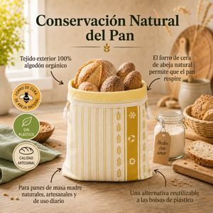 Bolsas para pan de alta calidad, 100 % algodón y cera de abeja